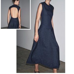 NWT Zara Woman ZW Collection Denim Midi Dress with Open Back